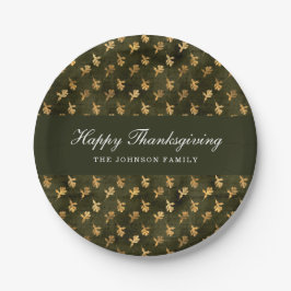 Plato De Papel Elegant Green Leaves Thanksgiving