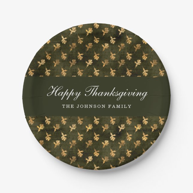 Plato De Papel Elegant Green Leaves Thanksgiving (Anverso)