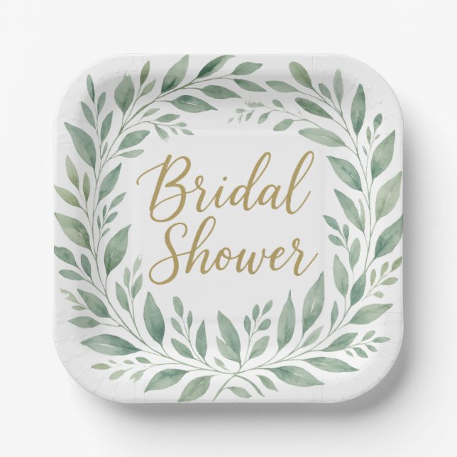 Plato De Papel Elegant Greenery Watercolor  Boho Bridal Shower (Anverso)