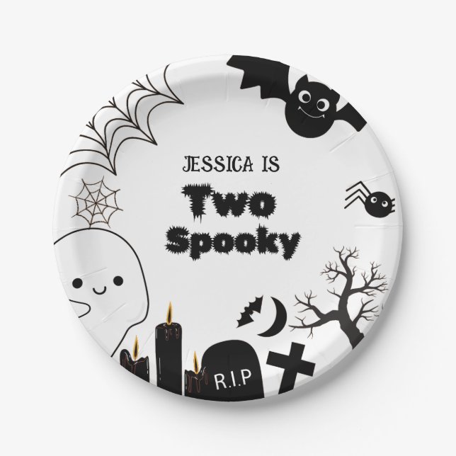 Plato De Papel Elegant Halloween two spooky second Birthday party (Anverso)