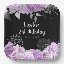 Plato De Papel Elegant Lilac and Silver Flowers Birthday Party