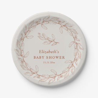 Plato De Papel Elegant Line Art Botanical Baby Shower