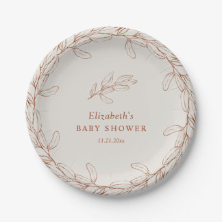 Plato De Papel Elegant Line Art Botanical Baby Shower