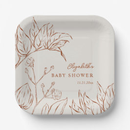 Plato De Papel Elegant Line Art Botanical Baby Shower