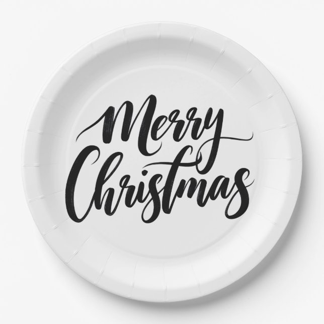 Plato De Papel Elegant Merry Christmas Text Paper Plates (Anverso)