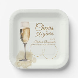 Plato De Papel Elegant Modern Champagne Cheers 50th Birthday