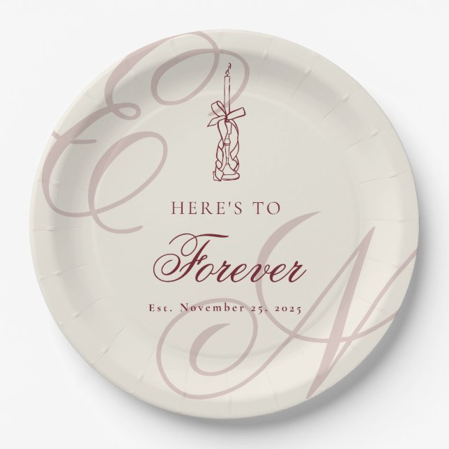 Plato De Papel Elegant Monogram Calligraphy Wedding (Anverso)