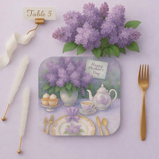 Plato De Papel Elegant Mother's Day Purple Lilacs Flowers  (Subido por el creador)