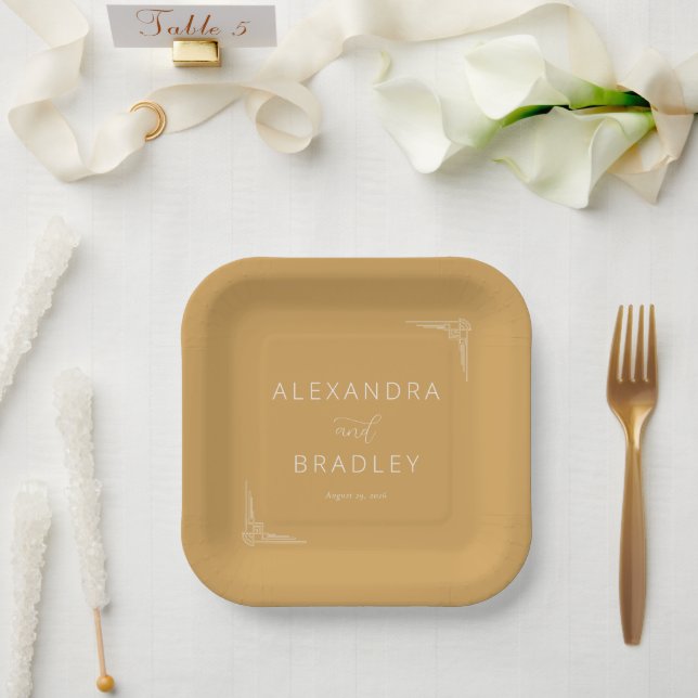 Plato De Papel Elegant Mustard Geometric Motions (Boda)