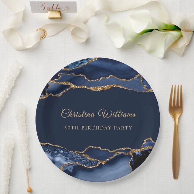 Plato De Papel Elegant Navy Blue & Gold Birthday Party Decoration (Boda)