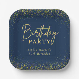 Plato De Papel Elegant Navy Gold Glitter Confetti Birthday Party