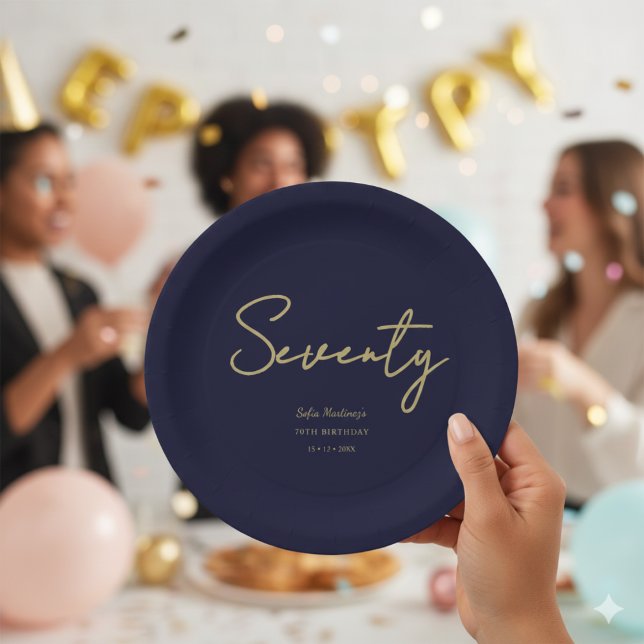 Plato De Papel Elegant Navy Gold Seventy Birthday Paper Plate (Subido por el creador)
