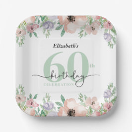Plato De Papel Elegant Pastel Floral 60th Birthday Party