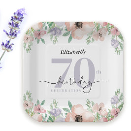 Plato De Papel Elegant Pastel Floral 70th Birthday Party