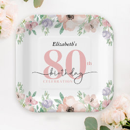 Plato De Papel Elegant Pastel Floral 80th Birthday Party