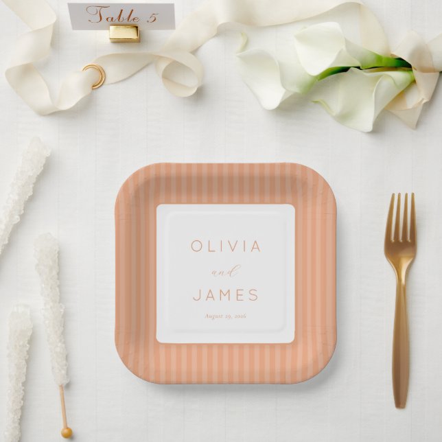 Plato De Papel Elegant Peach Minimalist (Boda)