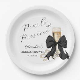 Plato De Papel Elegant Pearls & Prosecco Black Bow Bridal Shower