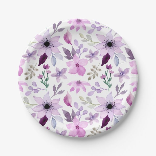 Plato De Papel Elegant Pink and Purple Flower Pattern (Anverso)