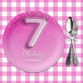 Plato De Papel Elegant Pink Balloon Numbers 7th Birthday for Girl