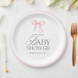 Plato De Papel Elegant Pink Bow Baby Shower 