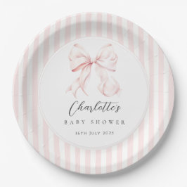 Plato De Papel Elegant Pink Bow Baby Shower