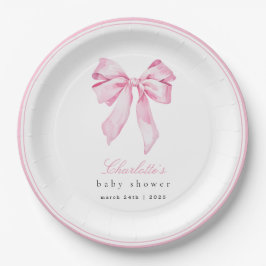 Plato De Papel Elegant Pink Bow Baby Shower 