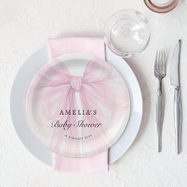 Plato De Papel Elegant Pink Bow Girls Baby Shower