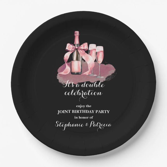 Plato De Papel Elegant Pink Double Celebration Joint Birthday (Anverso)