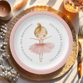 Plato De Papel Elegant Pink Girl Ballerina Birthday Party
