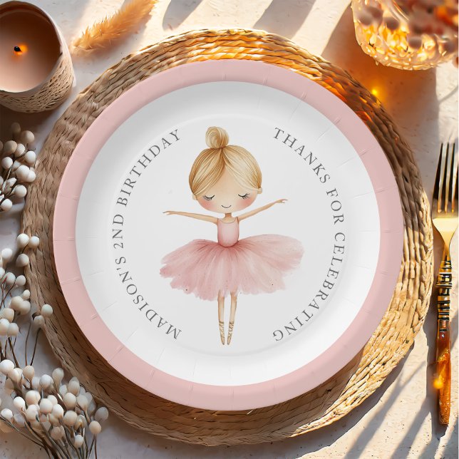Plato De Papel Elegant Pink Girl Ballerina Birthday Party (Subido por el creador)