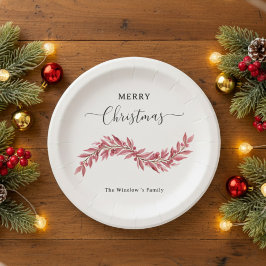 Plato De Papel Elegant Pink Merry Christmas Paper Plate – Holiday