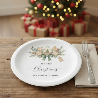 Plato De Papel Elegant Pink Merry Christmas Paper Plate – Holiday