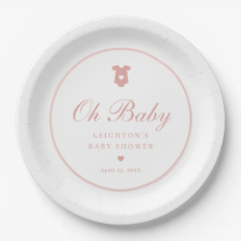 Plato De Papel Elegant Pink Script Girls Oh Baby Shower 