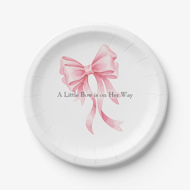 Plato De Papel Elegant Pink Watercolor Bow Baby Shower  (Anverso)