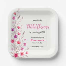 Plato De Papel Elegant Pink  Wildflower 1st Birthday Party