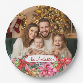 Plato De Papel Elegant Poinsettia Floral Border Custom 