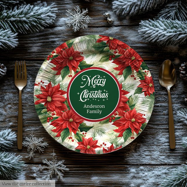 Plato De Papel Elegant Poinsettia Wreath Christmas Party Plates  (Elegant Poinsettia Wreath Christmas Party Plates )