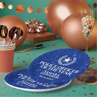 Plato De Papel Elegant Police Officer of the Year Blue Marble