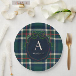 Plato De Papel Elegant Preppy Plaid Monogram Christmas