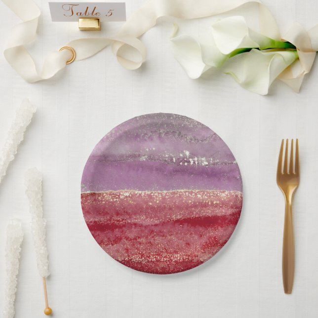 Plato De Papel Elegant purple and gold glitter (Boda)