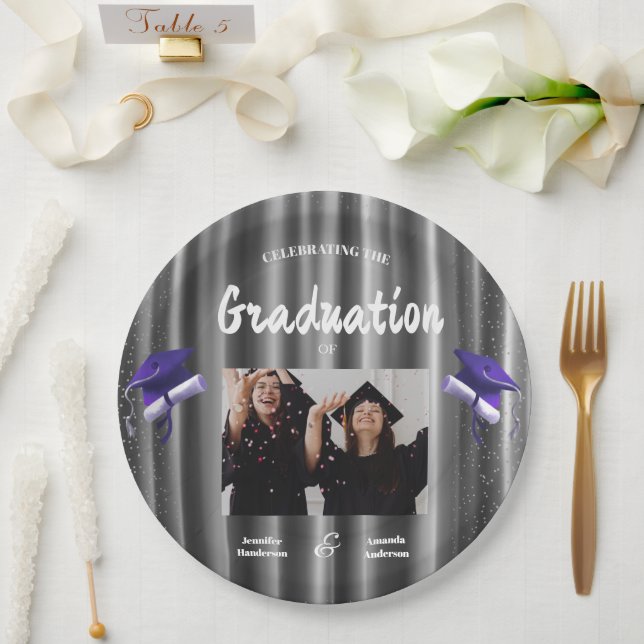 Plato De Papel Elegant purple double graduation  2 photo  (Boda)