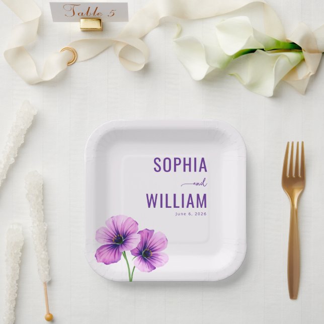 Plato De Papel Elegant Purple Floral (Boda)