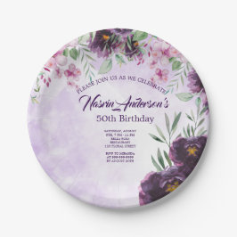 Plato De Papel Elegant Purple Floral Birthday Invitation