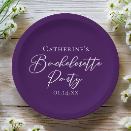 Plato De Papel Elegant Purple Minimalist Bachelorette Party