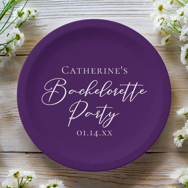 Plato De Papel Elegant Purple Minimalist Bachelorette Party (Subido por el creador)