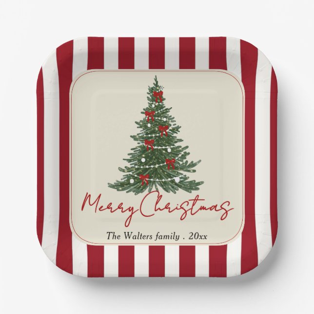 Plato De Papel Elegant Red Bow Christmas Tree Party Paper Plates (Anverso)
