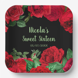 Plato De Papel Elegant Red Roses Flowers Sweet Sixteen