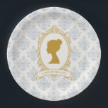 Plato De Papel Elegant Regency Era Blue and Gold Bridal Shower<br><div class="desc">Add a refined finishing touch to your celebration with our Vintage Blue Regency Cameo Bridal Shower Paper Plates, an elegant detail designed to elevate your event décor. Inspired by the romance of the Regency and Victorian eras, these plates feature a classic vintage gold silhouette crest and a blue damask pattern...</div>