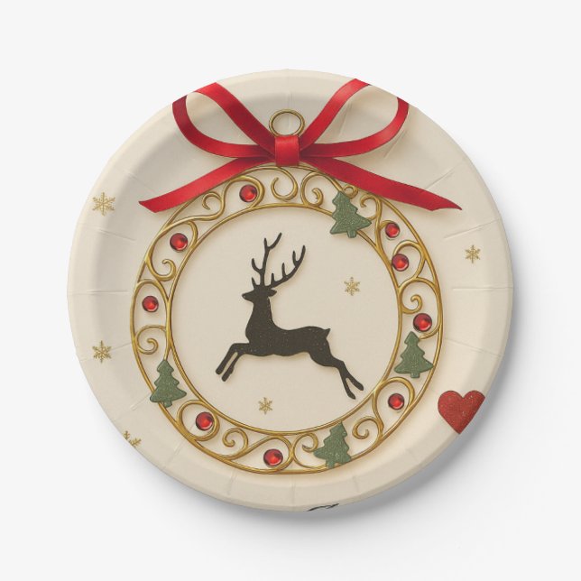Plato De Papel Elegant Reindeer Christmas Party Tableware Plate (Anverso)