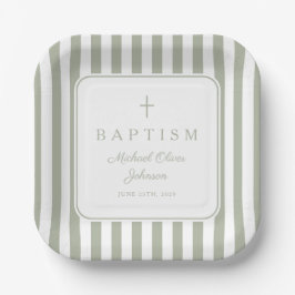 Plato De Papel Elegant Religious Sage Green Boy Baptism